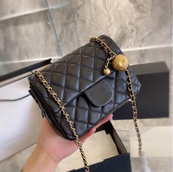 

tz ladies france classic mini flap square lambskin bags genuine leather crush gold ball adjustable shoulder strap turn lock luxury designer