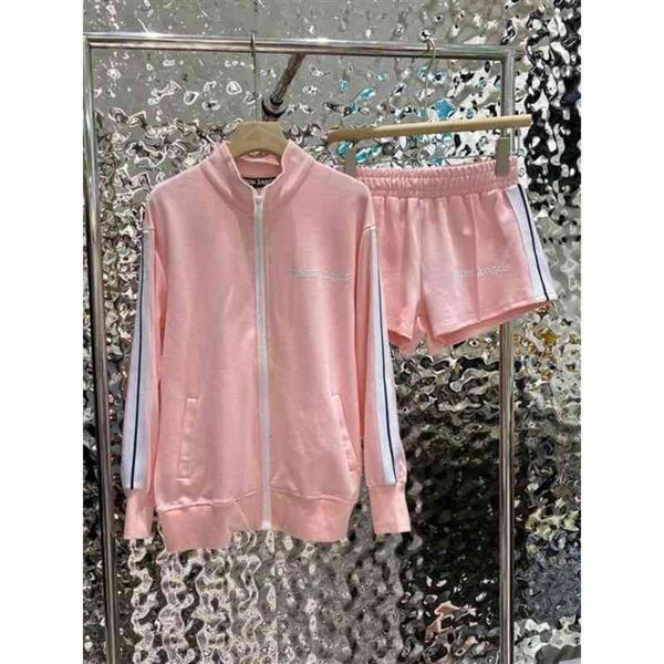 

women's tracksuits chaopai spring / summer striped split sleeve zipper coat with casual sports shorts set n7gm 83vn, Gray