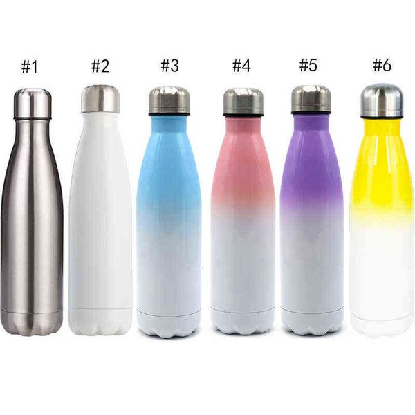 

stock 17oz sublimation cola bottle gradient colors with coat color changing cola cups 500ml stainless steel drinking water bottles