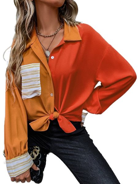 

color block patched pocket drop shoulder shirt t4yq#, White