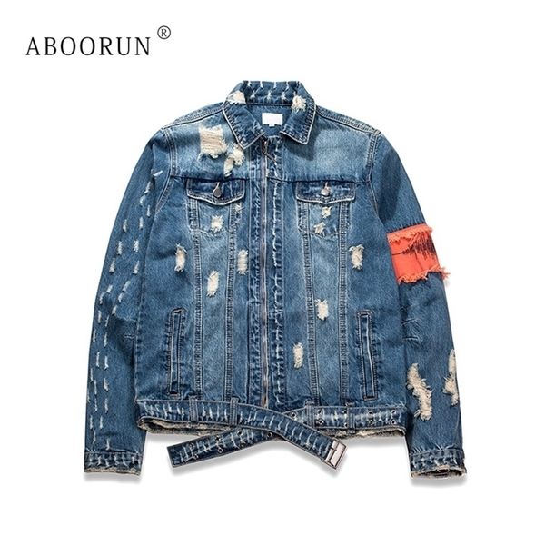 

aboorun hi street men's brand denim jacket distressed broken ribbons jacket spring autumn coat streetwear for male x1965 t200502, Black;brown