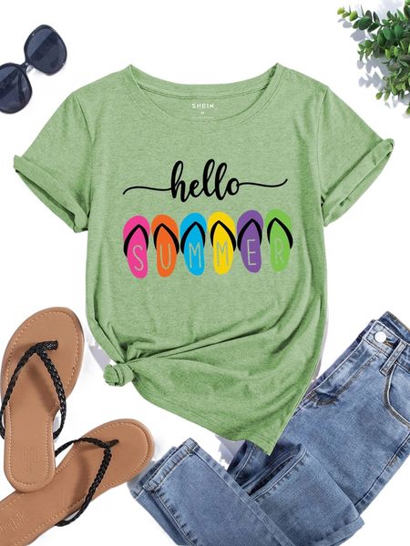 

slippers & letter graphic tee p0bx#, White