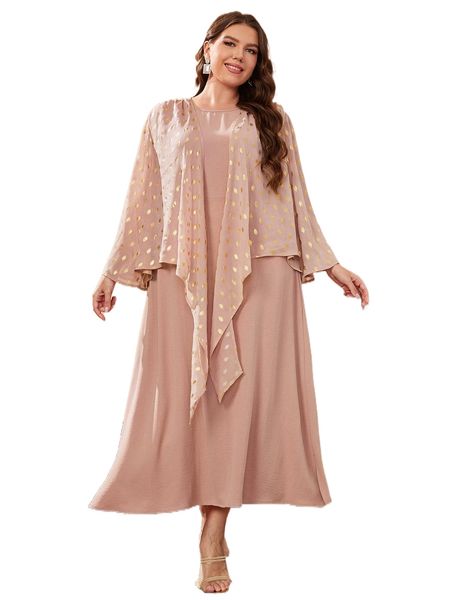 

plus gold dot tie front & dress set 64si#, Black