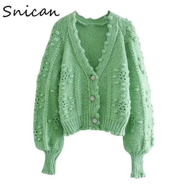 Cardigan verde sólido MUJER JOIXO BOTÃO DOTS malha suéter Kardigan Winter Fashion Ladies Cardigans Tops ZA Women 201204