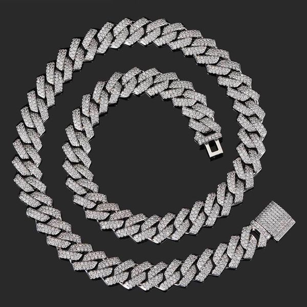 

fashion hip hop necklace men designer bracelet 14mm cuban link chain necklaces 16/18/20/22/24inch rapper diamond chains double color, Silver