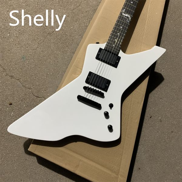 

white color es 6 strings electric guitar goose shape solid mahogany wood exploring with balck hardware guitars guitarra