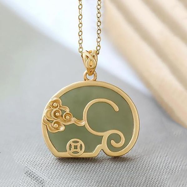 Catene Design originale Giada Hetian naturale Elefante Xiangyun Ciondolo Collana da donna Gioielli squisiti cinesi infantili