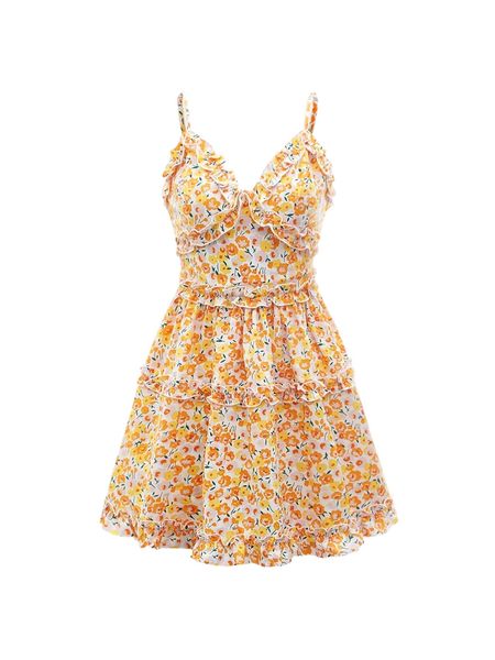 

mod ditsy floral print frill trim cami dress b7pj#, Black;gray