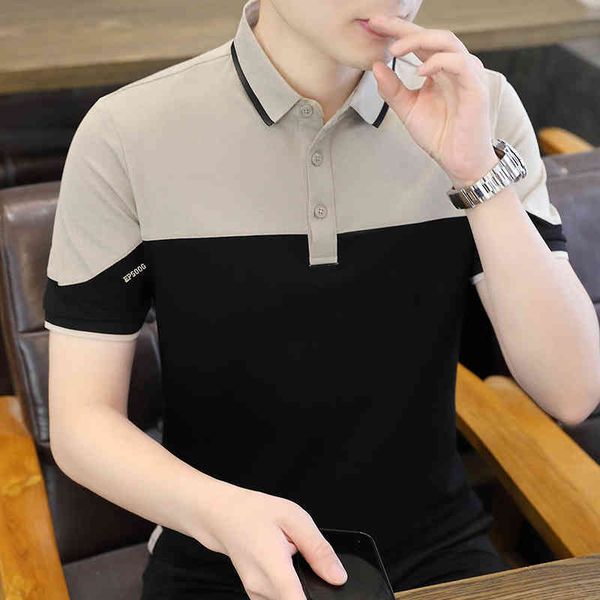 

summer polo shirt men's polo business t- casual slim fit color matching short sleeve thin bottoming, White;black