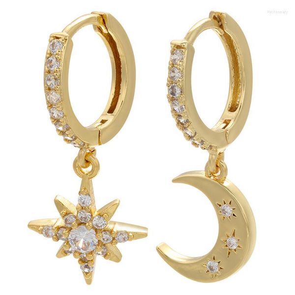Обручаная пара пары золото/серебряный цвет маленькие серьги мода блестящая луна звезда для женщин кубические украшения циркона VE348HOOP Huggiehoop Kirs22