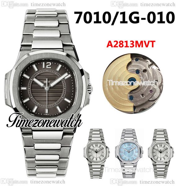 

new 30mm nautilus 7010/1g-010 automatic womens watch 7010/1 black textured dial stick markers stainless steel bracelet sport ladies watches, Slivery;brown