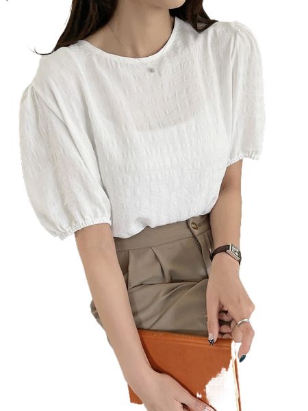 

dazy puff sleeve keyhole back blouse without camisole g1td#, White