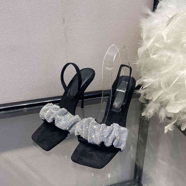 

sandals square headed fairy sandals autumn high heels one-sided open toe thin half slippers, Black