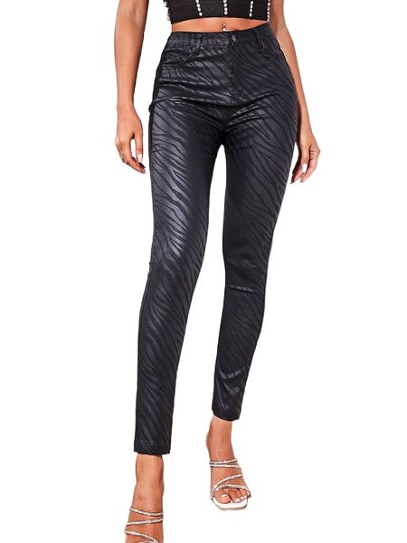 

apperloth a zebra striped pu leather skinny pants q8tz#, Black;white