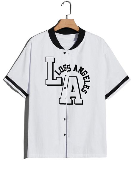 

men letter graphic button up shirt without tee a122#, White;black