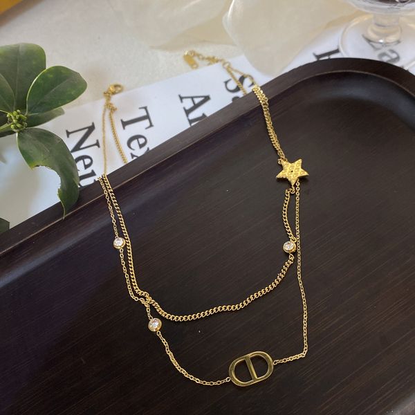 

tang jewelry new ti-tanium steel double d necklace fashion star pendant choker temperament clavicle women's fashion, Silver