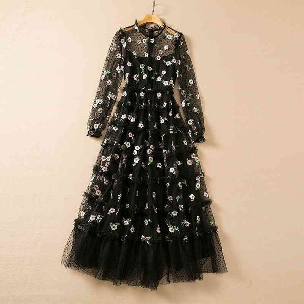 

casual dresses dress black long skirt children's spring and summer 2022 mesh embroidery flower sleeved big swing dress 4qrd, Black;gray