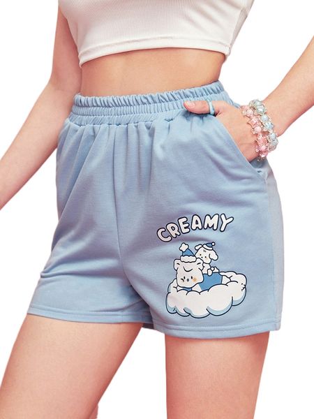 

romwe cartoon letter graphic shorts e09t#, White;black