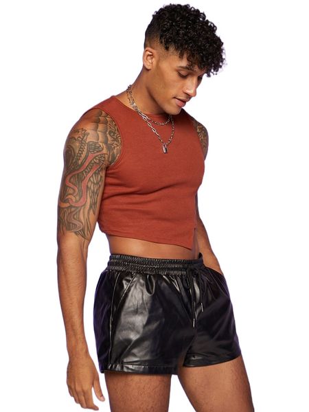 

men asymmetrical hem crop tee z15f#, White;black