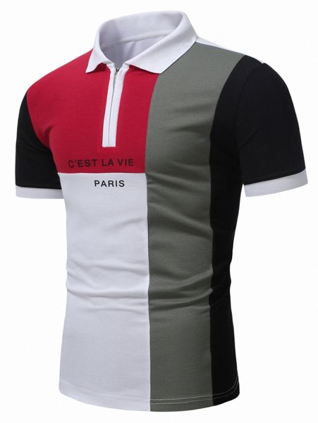 

men slogan graphic colorblock quarter zip polo shirt 446w#, White;black