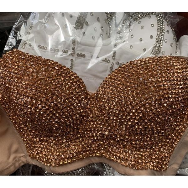 Taglie forti Perle fatte a mano di alta qualità Gioiello Diamante che borda Reggiseno bustier sexy da donna Canotta corta Canotta bling 220316