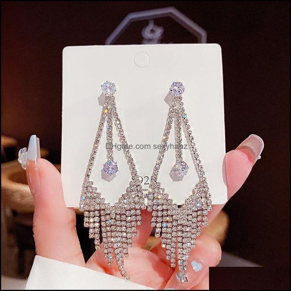 

dangle chandelier earrings jewelry vintage fashion fl diamond tassel drop pendant for women korean earring birthday party daily gifts deli, Silver