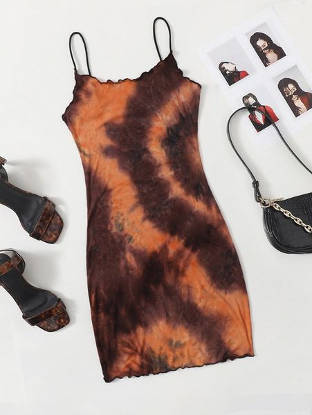 

lettuce trim tie dye dress t29b#, Black;gray