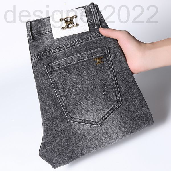 

men's jeans designer summer thin men's jeans korean version small foot slim fit cotton elastic special ashtray cfnc, Blue