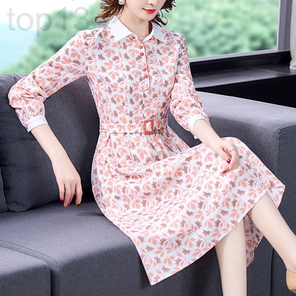 

casual dresses designer 2020 new style long skirt linen waist closing shows thin temperament spring and autumn sleeve floral cotton linen dr, Black;gray