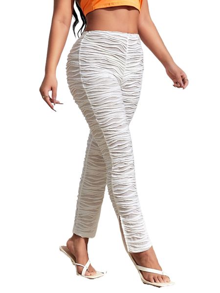 

sxy textured split hem leggings y87h#, White;black
