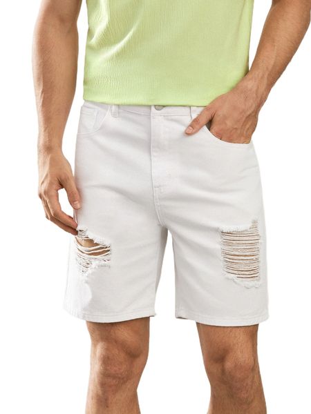 

men ripped frayed denim shorts p47e#, White;black
