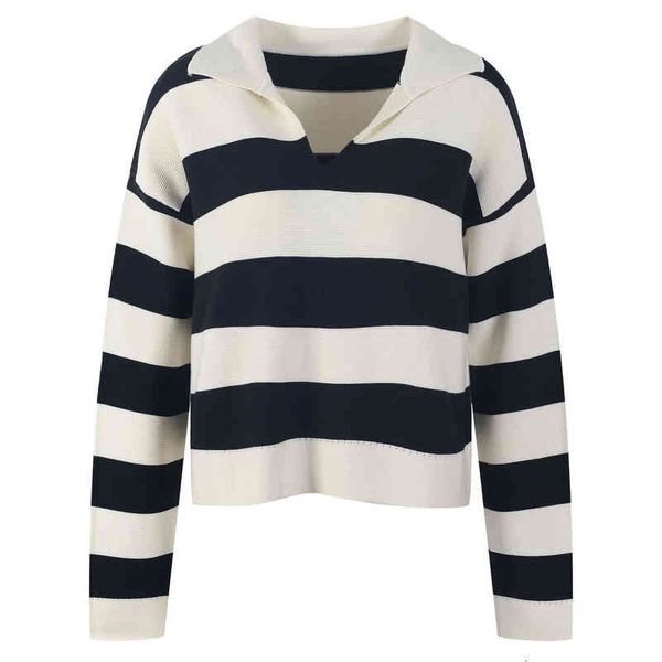 

women's knits tees autumn and winter v-neck pullover with short style inside lazy knitting bottoming shirt striped sweater women nwzv, White
