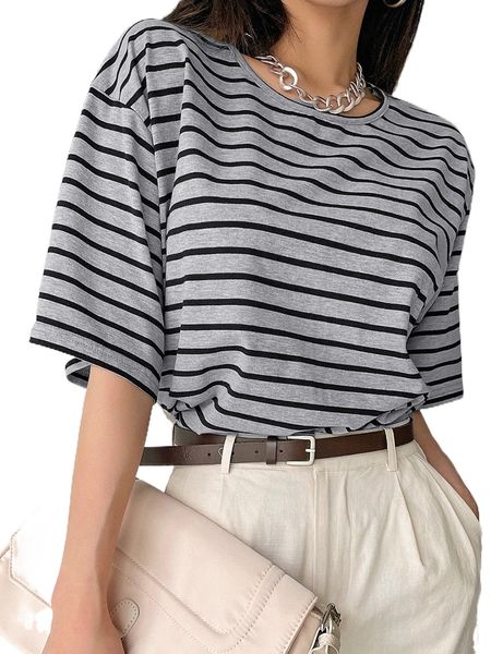 

dazy striped drop shoulder tee c54d#, White