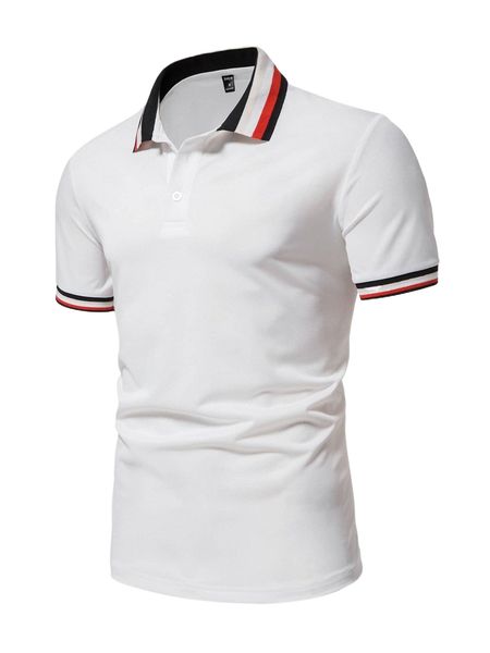 

men striped trim polo shirt 25re#, White;black