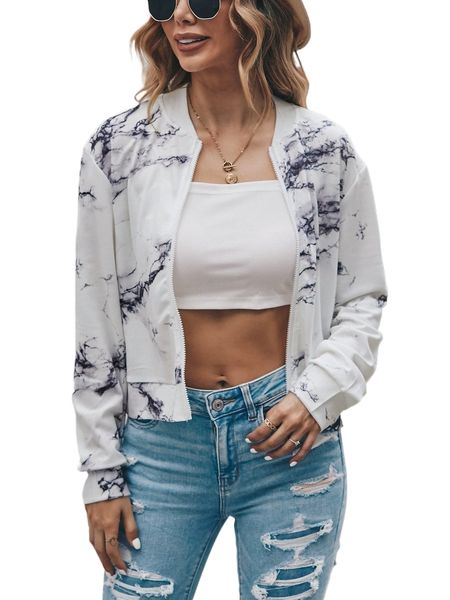 

marble print zip up baseball neck jacket t2pw#, Black;brown