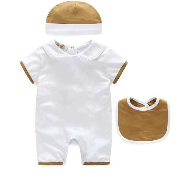 Baby Roupas Menino Romper Bib Chapéu One-Peça Jumpsuits Meninas Cotton Bodysuits Recém-nascido Manga Curta Designer de Luxo Desgaste Infantil Summer Climbing Onesies 3pcs Set 0-24m