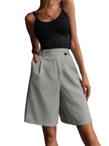 

pinstriped plicated wide leg tailored shorts t6as#, White;black