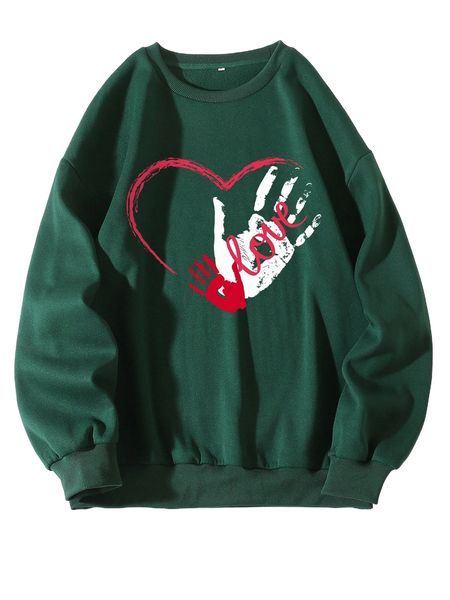 

hand & letter graphic thermal pullover h41t#, Black