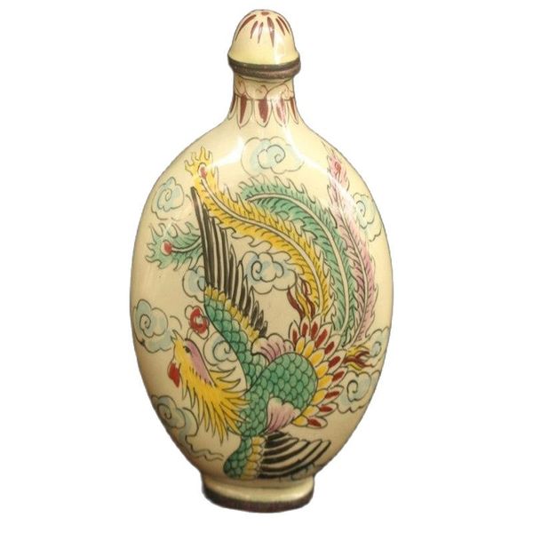 

china old beijing used old snuff bottleox enamel painted dragon phoenix snuff bottle, Silver