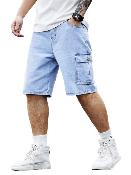 

men flap pocket side denim shorts 667b#, White;black