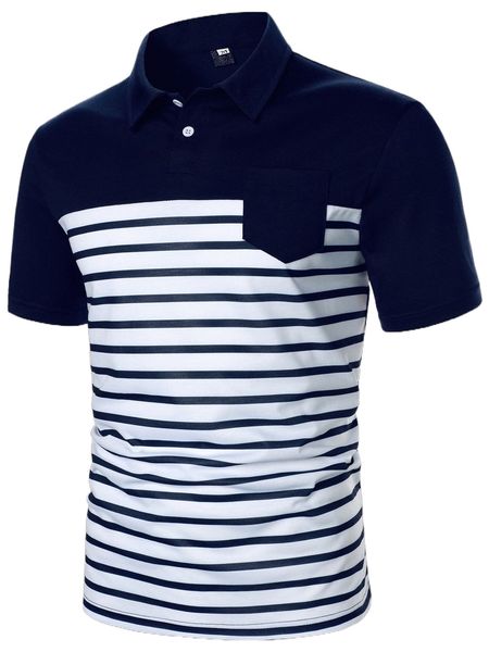 

men color block striped print pocket patched polo shirt e8az#, White;black