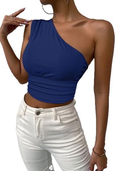 

one shoulder rib-knit 66wv#, White