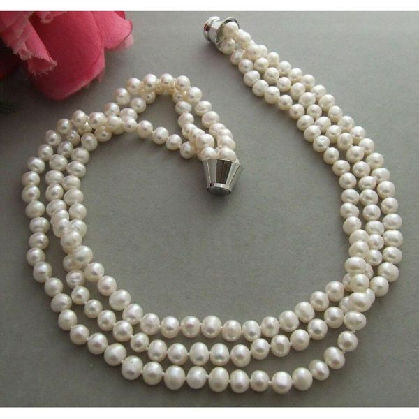 

20&quot 3 unit 8-9mm white pearl necklace, Silver