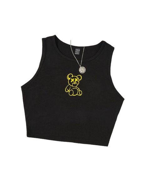 

cartoon graphic crop tank s88e#, White