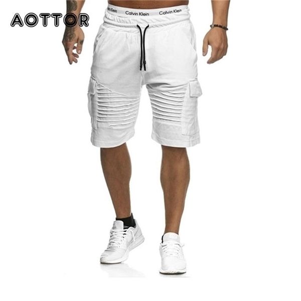 

summer casual shorts mens jogging cargo shorts male sport sweatpants drawstring jogger trousers multi-pocket sweatpants 210330, White;black