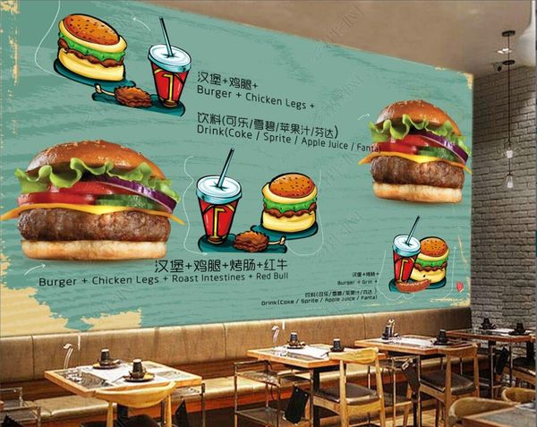 

custom p mural 3d wallpaper on the wall retro decoration fast food restaurant tasty burger tooling living room 3d wall murals wallpapers for
