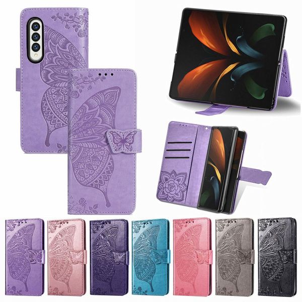 3D FLORE FLORE Butterfly Lace Arné Flor Flor Flor Flip Flip Flip Dobing Leather Anti-Srratch Shopfrof para Samsung Galaxy Z Fold 4 3 5g Fold3 Fold4