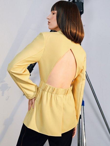 

belted flap detail cut out back blazer b1vy#, White