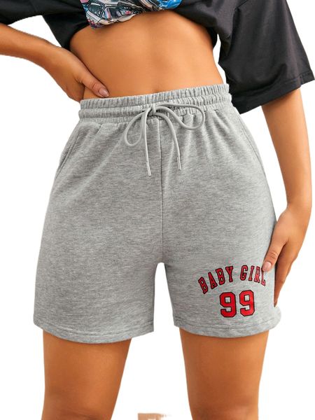 

drawstring waist letter graphic shorts v9x2#, White;black