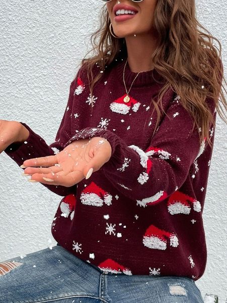 

christmas pattern drop shoulder sweater y5ss#, White;black